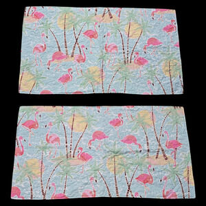 Tropical Pink Flamingo Quilted Pair of King Tie Back Pillow Cases